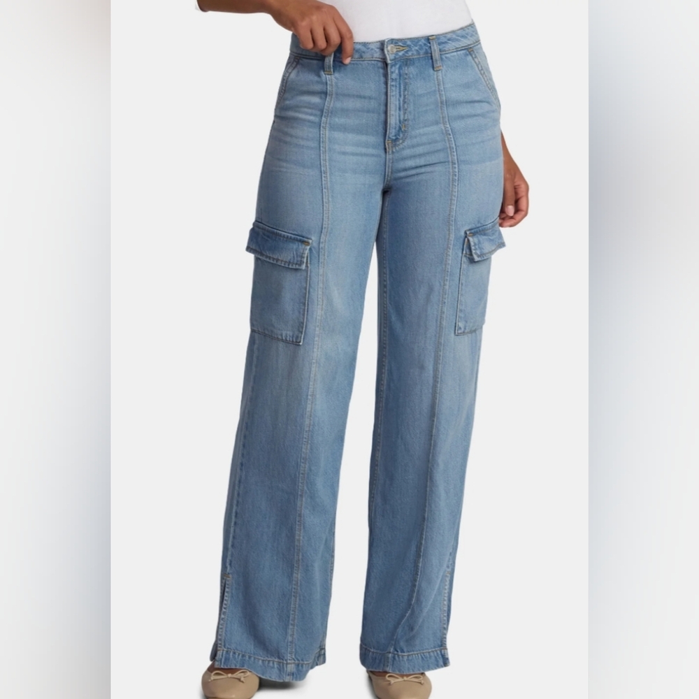 Time and Tru Women's Size 12 Wide Leg Cargo Jeans NWT Medium Wash
